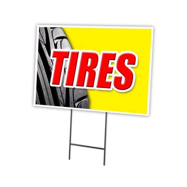 Tires Yard Sign & Stake outdoor plastic coroplast window, C-1824-DS-Tires